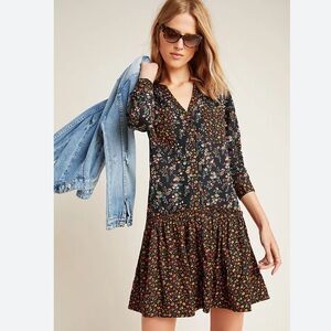 Anthropologie Black Floral Dress